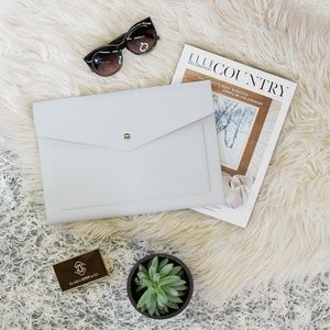 The Megan Glass Ladder Portfolio Clutch Gray NEW